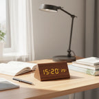 Table Clock Wooden LED Display Voice-Activated Controls