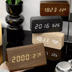 Table Clock Wooden LED Display Voice-Activated Controls