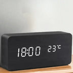 Table Clock Wooden LED Display Voice-Activated Controls