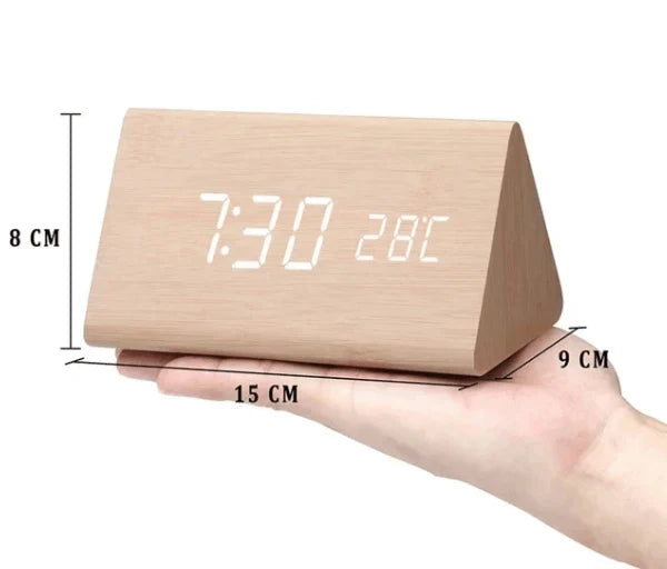 Table Clock Wooden LED Display Voice-Activated Controls