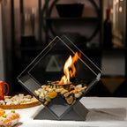 Table Fireplace Bio-Ethanol Real Flame Mirrored Panels & Stones