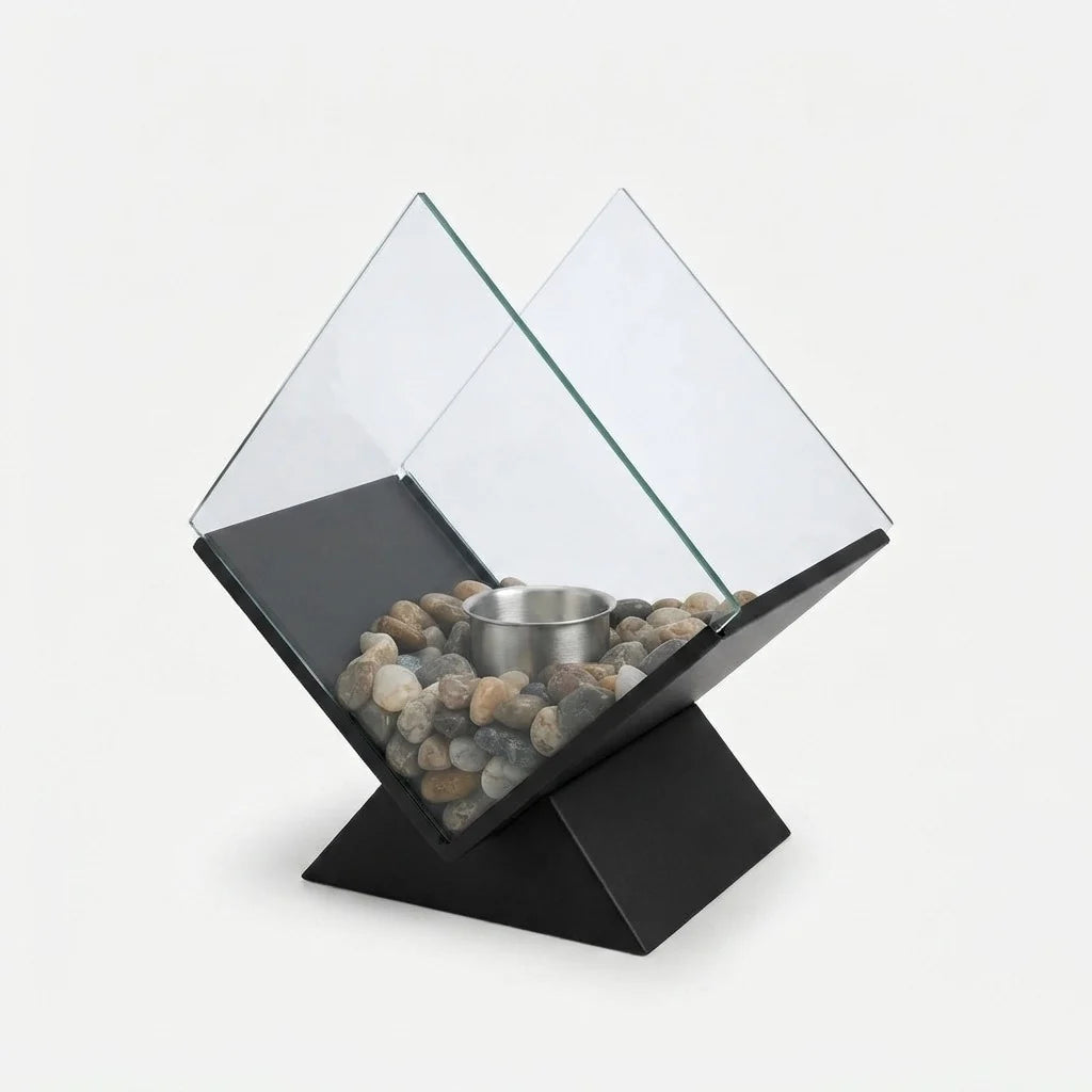 Table Fireplace Bio-Ethanol Real Flame Mirrored Panels & Stones