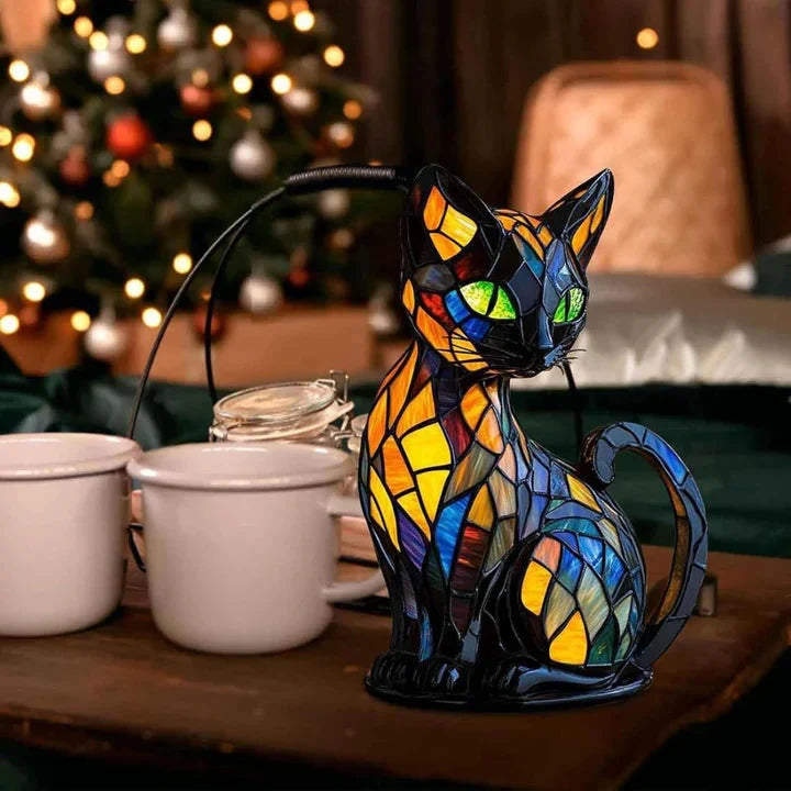 Table Lamp Cat-Shaped Stained Glass Soft LED Lighting