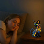 Table Lamp Cat-Shaped Stained Glass Soft LED Lighting