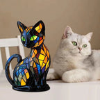 Table Lamp Cat-Shaped Stained Glass Soft LED Lighting