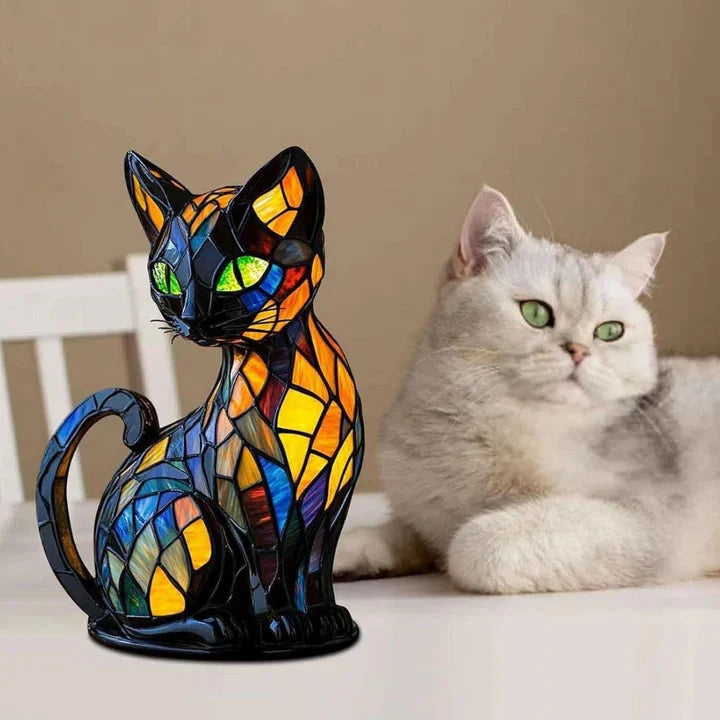 Table Lamp Cat-Shaped Stained Glass Soft LED Lighting