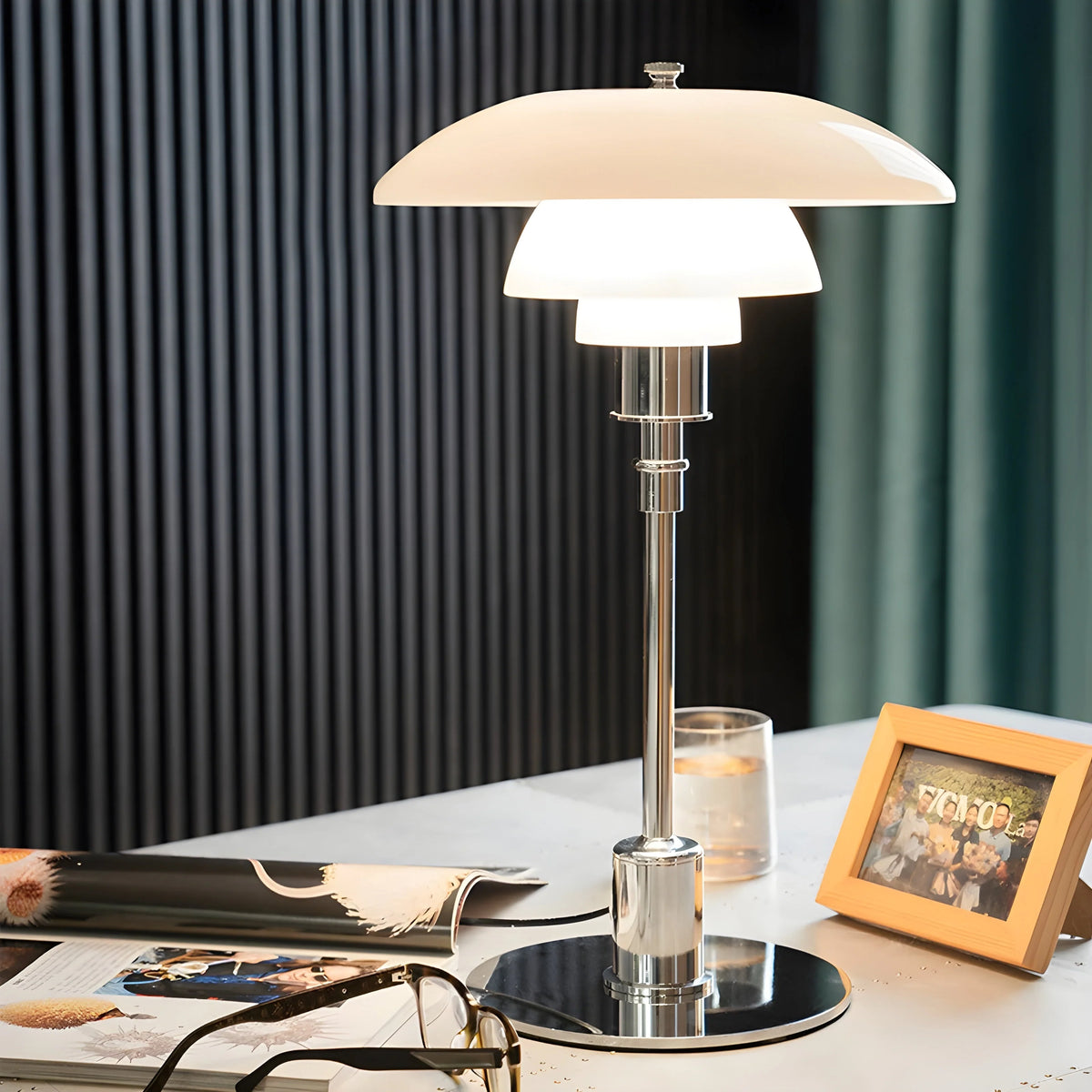 Table Lamp Continuous Dimming LED Glass Shade Metal Base
