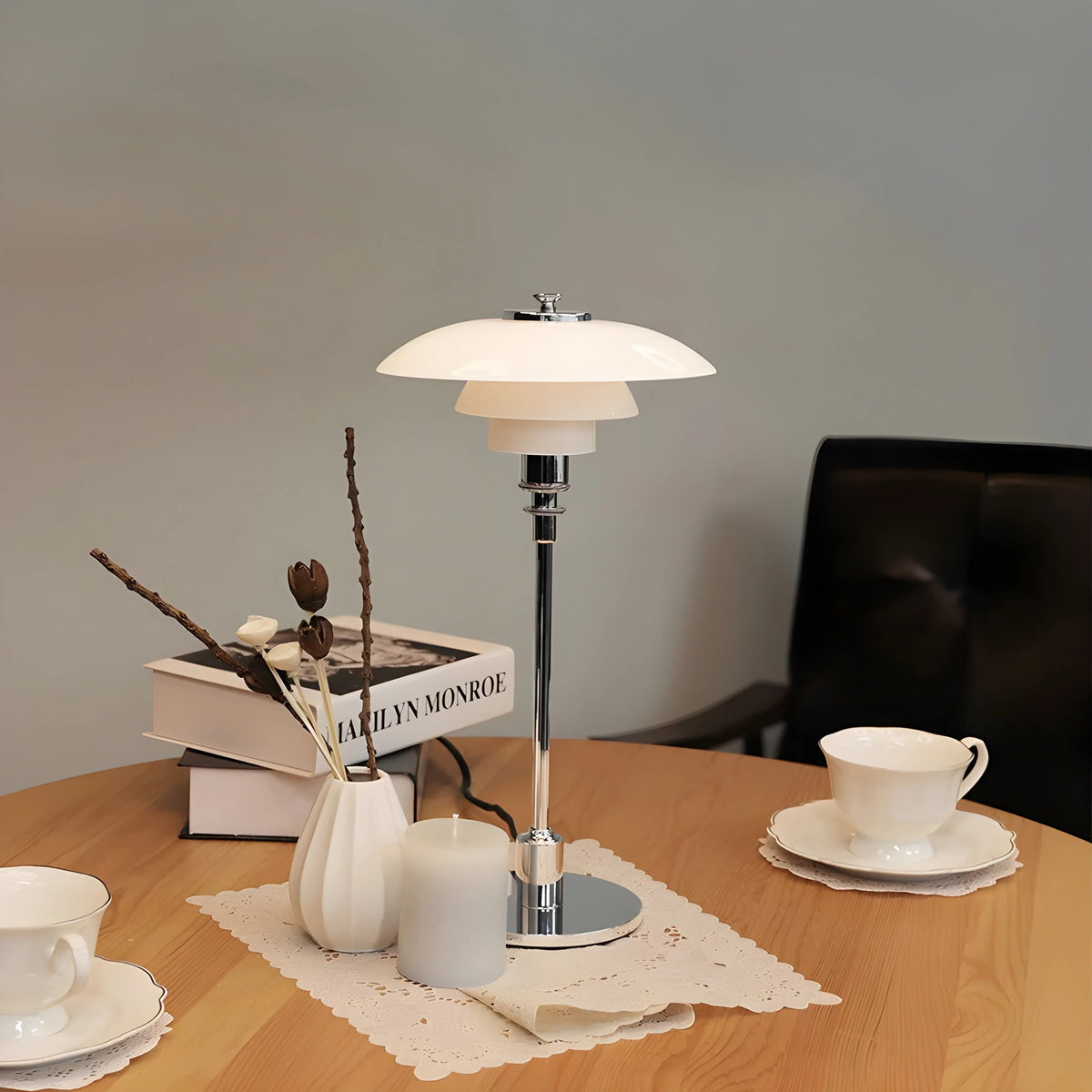 Table Lamp Continuous Dimming LED Glass Shade Metal Base