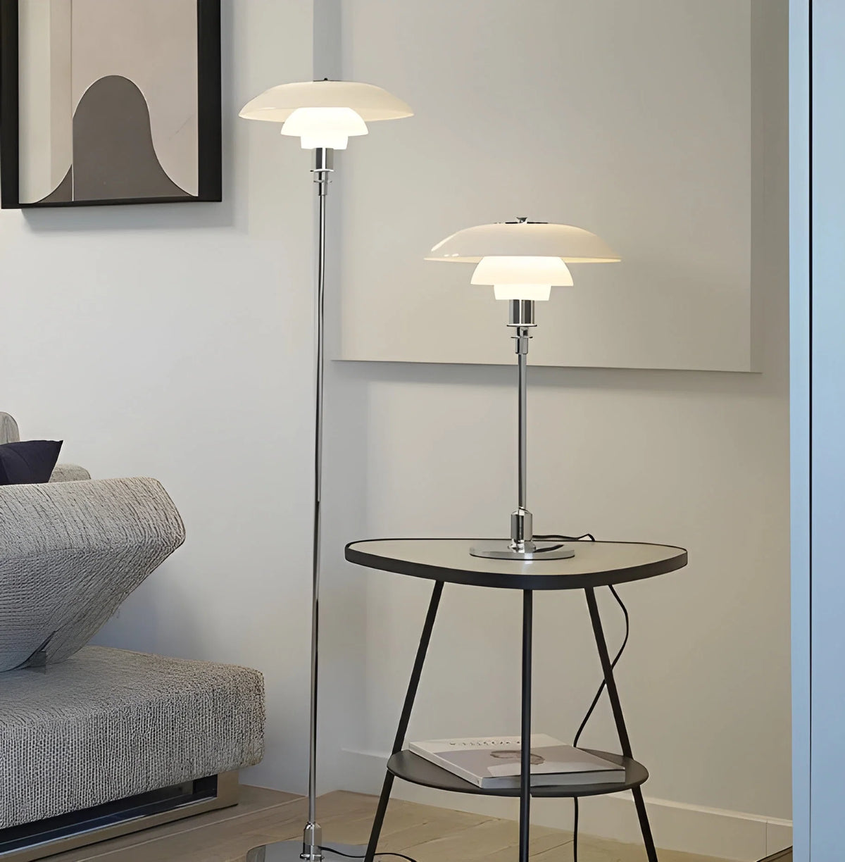 Table Lamp Continuous Dimming LED Glass Shade Metal Base