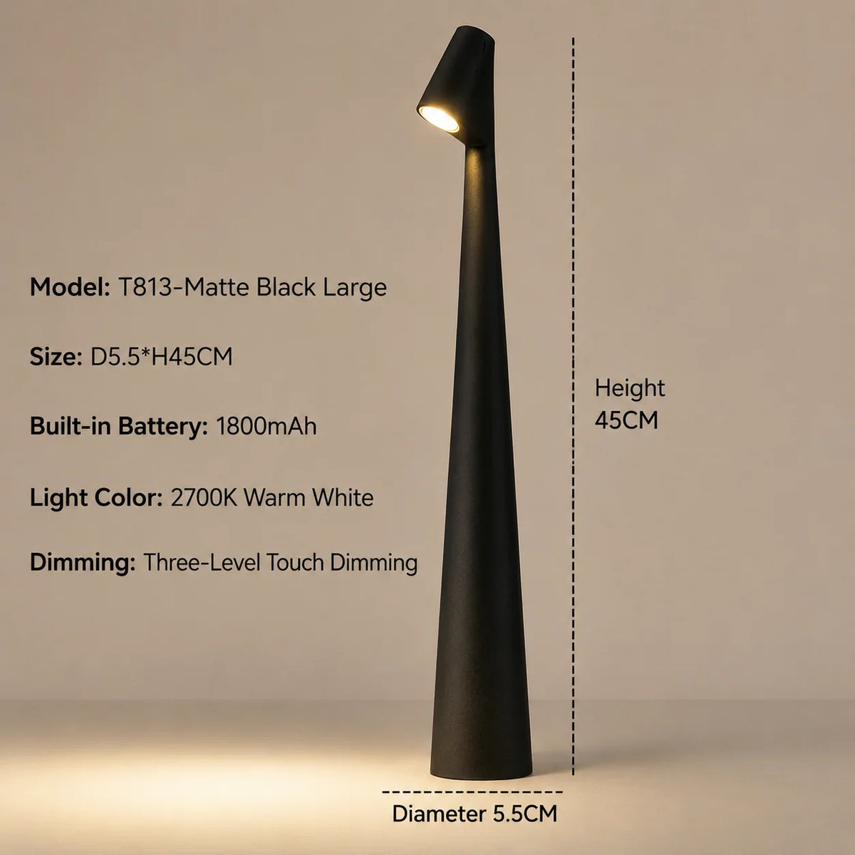Table Lamp Cordless Rechargeable Touch-Dimming Warm LED Light