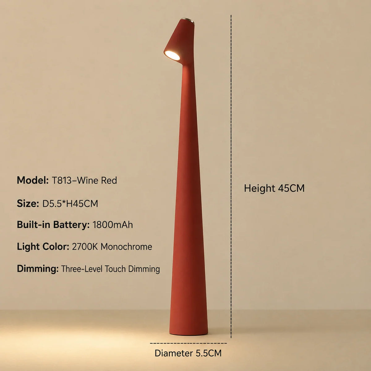 Table Lamp Cordless Rechargeable Touch-Dimming Warm LED Light