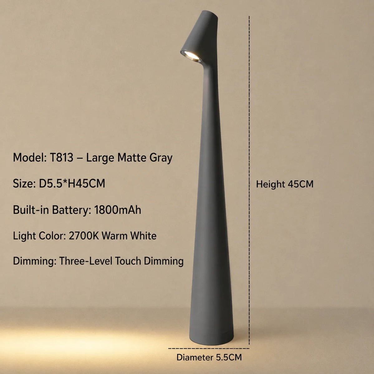 Table Lamp Cordless Rechargeable Touch-Dimming Warm LED Light