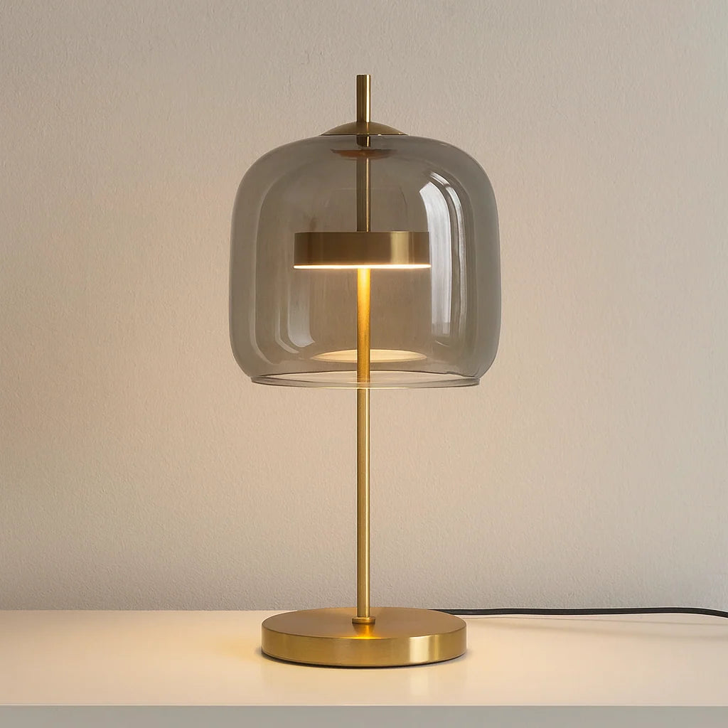 Table Lamp Glass Dome Iron Base LED Included