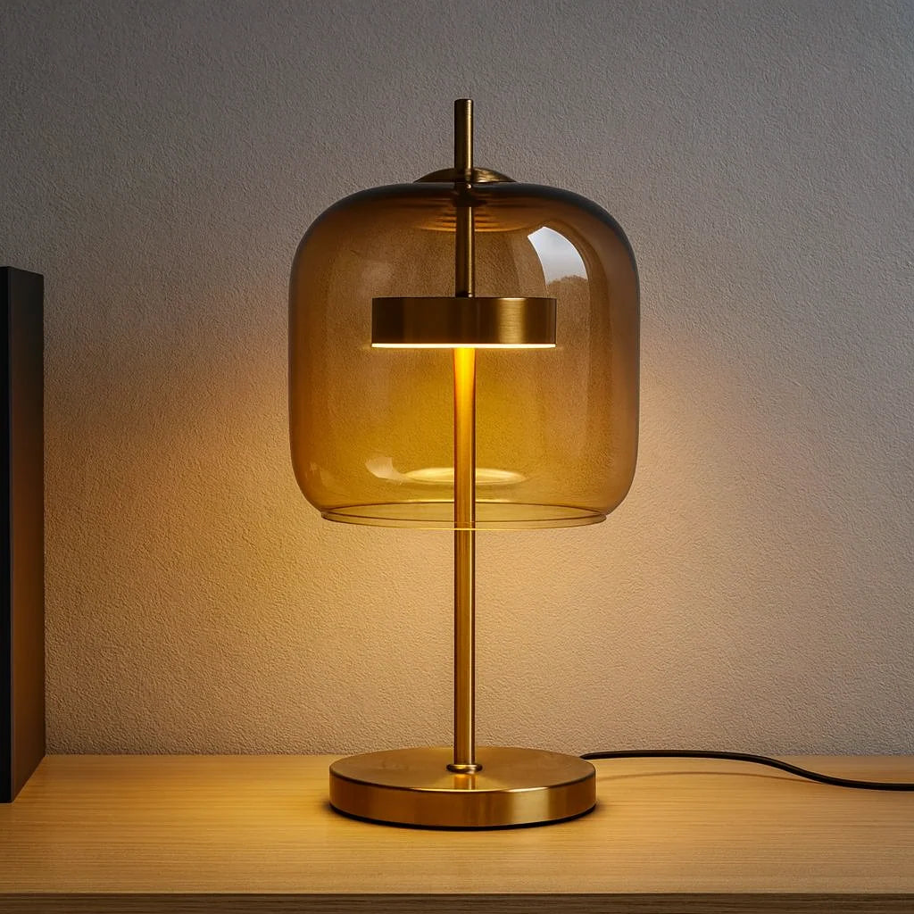 Table Lamp Glass Dome Iron Base LED Included