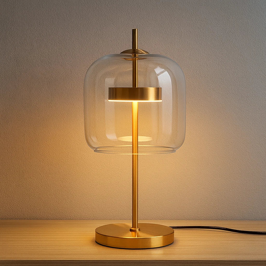 Table Lamp Glass Dome Iron Base LED Included