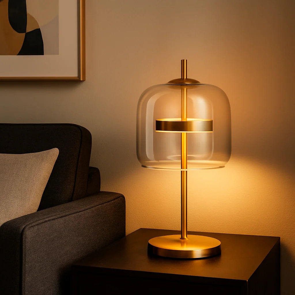 Table Lamp Glass Dome Iron Base LED Included