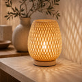 Table Lamp Handwoven Bamboo Cordless Dimmable LED