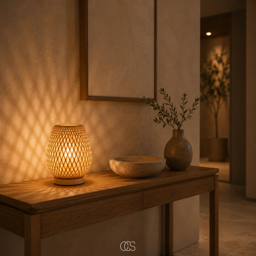 Table Lamp Handwoven Bamboo Cordless Dimmable LED