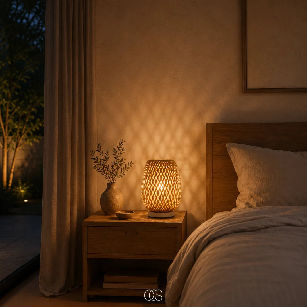 Table Lamp Handwoven Bamboo Cordless Dimmable LED