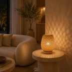 Table Lamp Handwoven Bamboo Cordless Dimmable LED