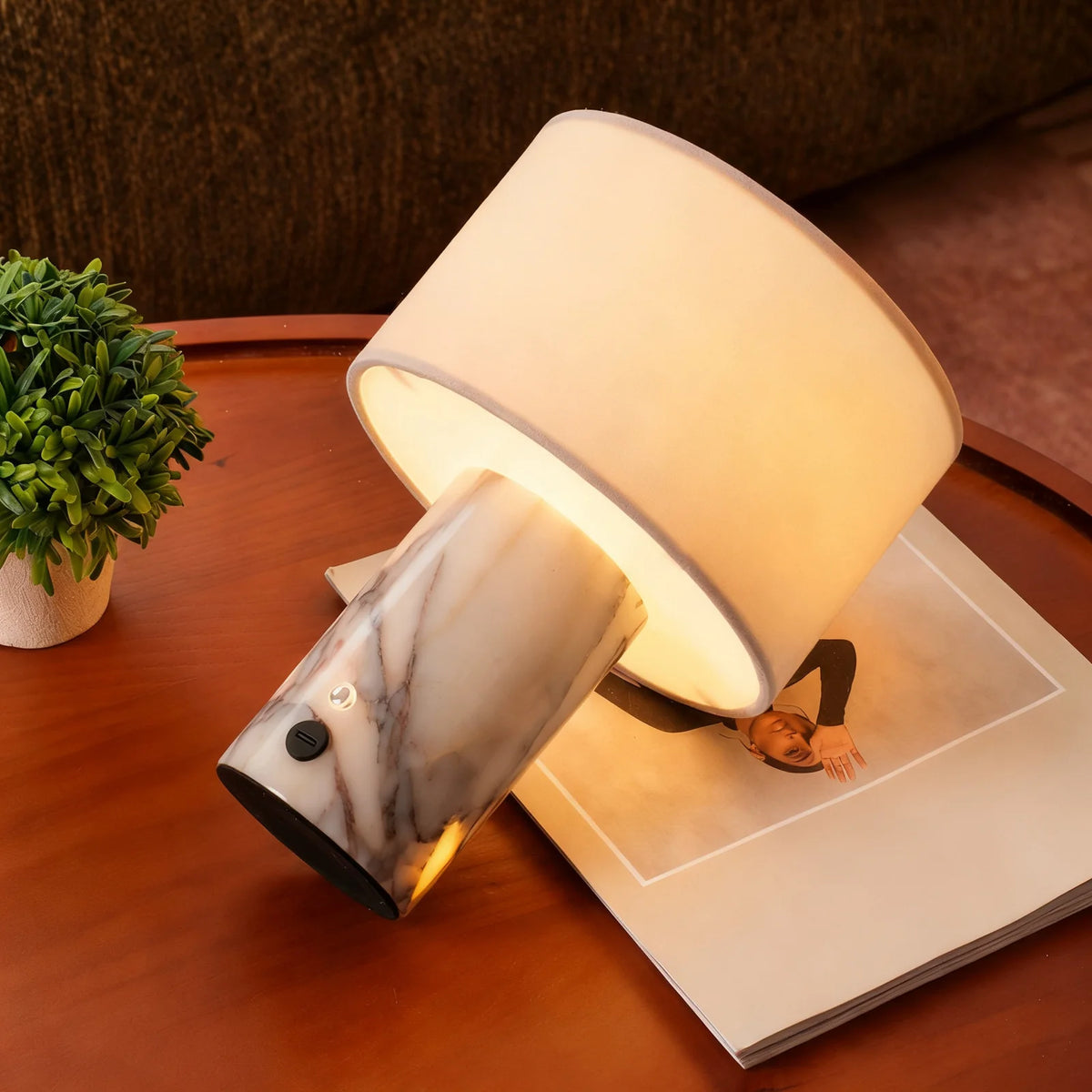Table Lamp Marble Base Touch Control Rechargeable & Plug-In