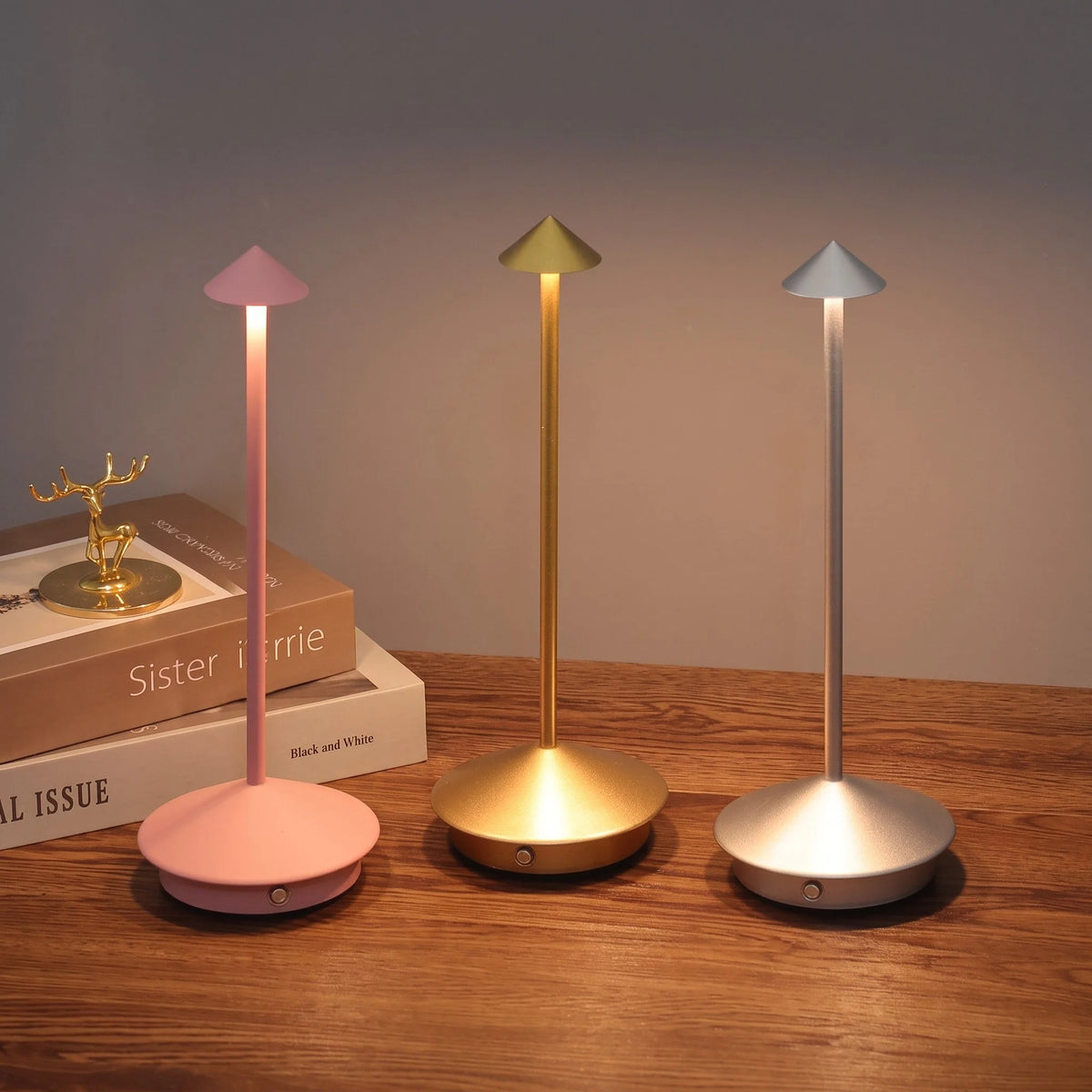 Table Lamp Mushroom Design Cordless Rechargeable Touch Dimming