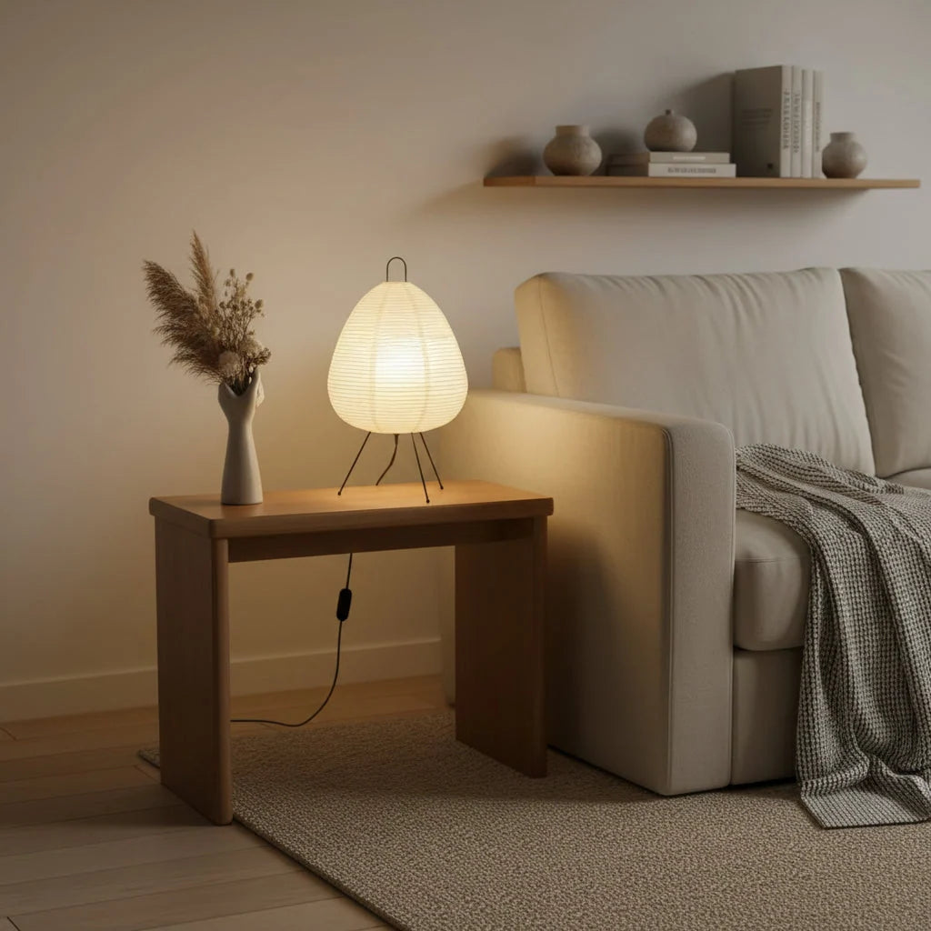 Table Lamp Rice Paper Shade Warm Diffused Light