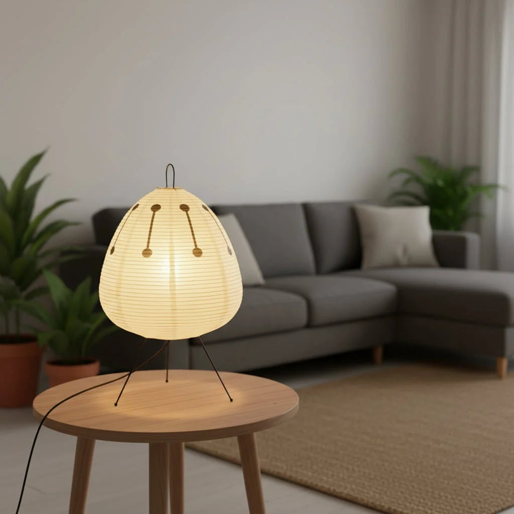 Table Lamp Rice Paper Shade Warm Diffused Light