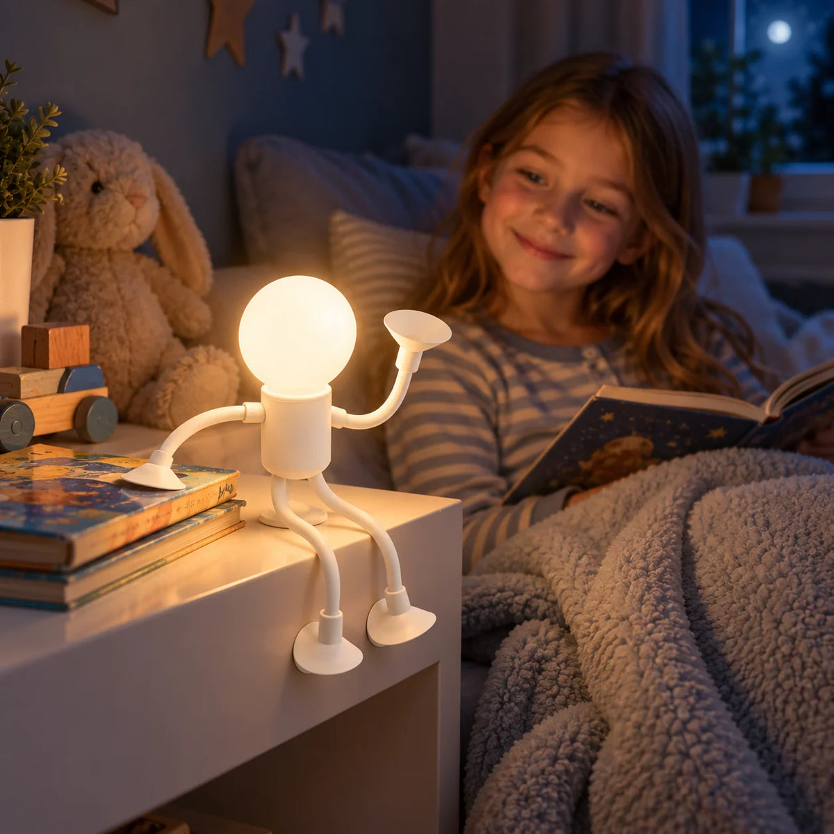 Table Lamp Robot Bendable Arms & Suction Cups Battery-Powered