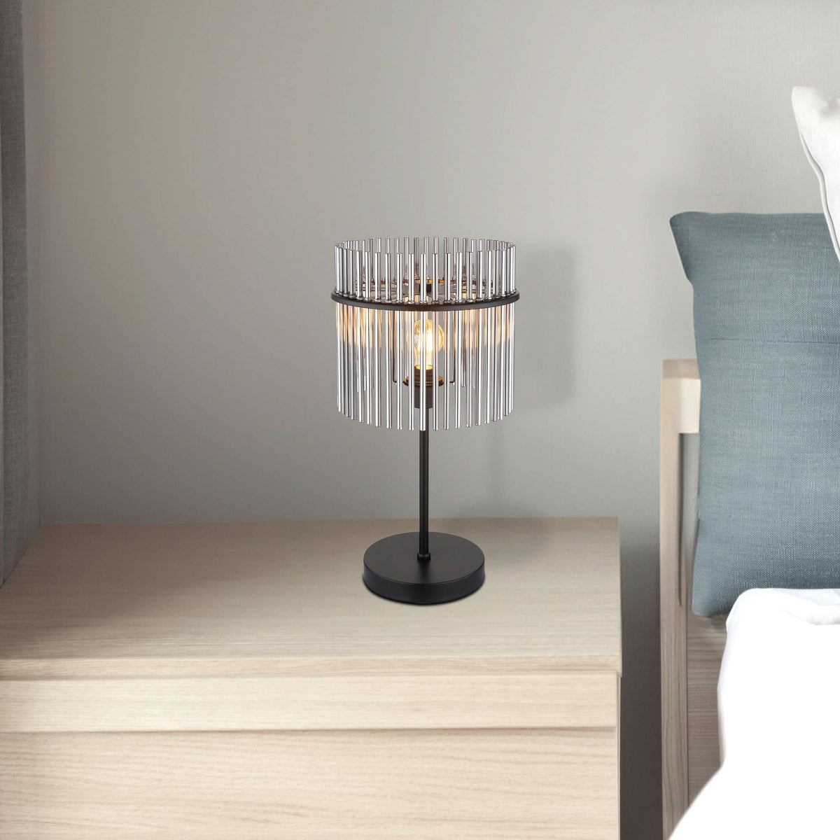 Table Lamp Smoke Glass Rod Shade Soft Ambient Glow