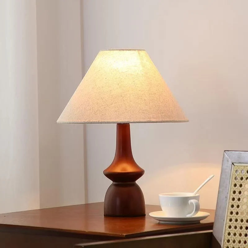 Table Lamp Wooden Base Fabric Shade Warm Light Options