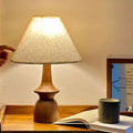 Table Lamp Wooden Base Fabric Shade Warm Light Options