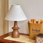 Table Lamp Wooden Base Fabric Shade Warm Light Options