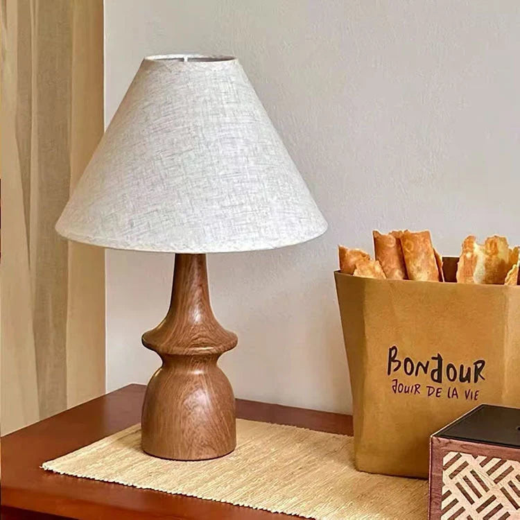 Table Lamp Wooden Base Fabric Shade Warm Light Options