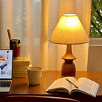 Table Lamp Wooden Base Fabric Shade Warm Light Options