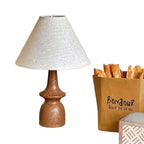 Table Lamp Wooden Base Fabric Shade Warm Light Options