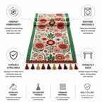 Table Runner Embroidered Floral Tassel Trim Machine Washable