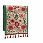 Table Runner Embroidered Floral Tassel Trim Machine Washable