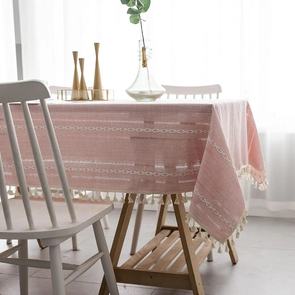 Tablecloth Cotton-Linen Blend Wrinkle-Resistant Machine-Washable