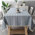 Tablecloth Striped Cotton-Linen Tassel Fringe Stain-Resistant