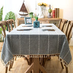 Tablecloth Striped Cotton-Linen Tassel Fringe Stain-Resistant