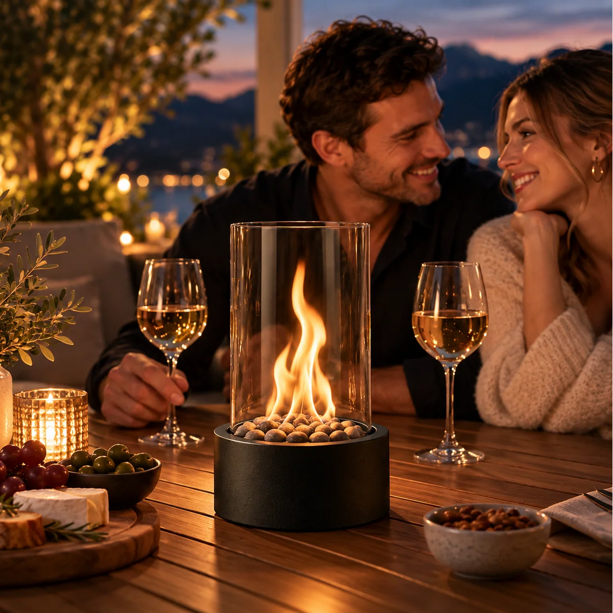 Tabletop Bioethanol Fireplace Smoke-Free Tempered Glass & Iron Base