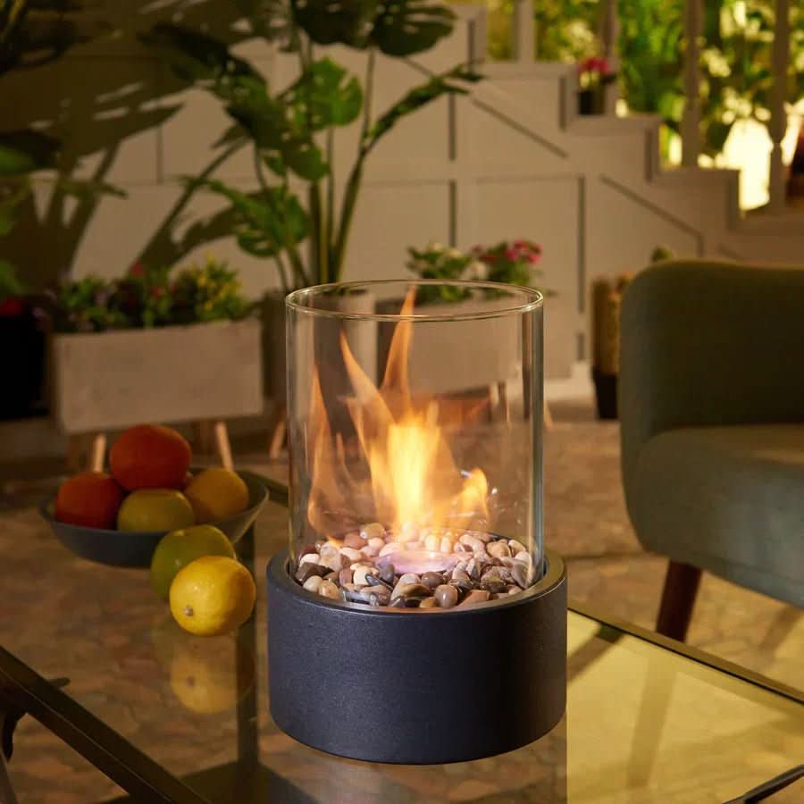 Tabletop Bioethanol Fireplace Smoke-Free Tempered Glass & Iron Base