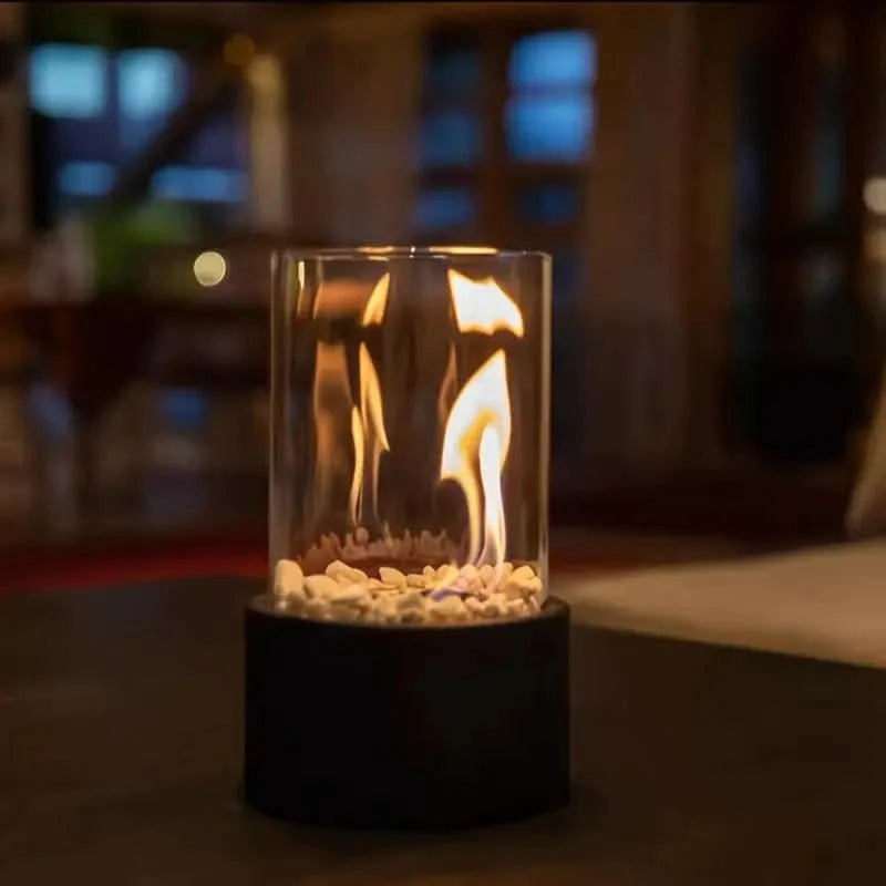 Tabletop Bioethanol Fireplace Smoke-Free Tempered Glass & Iron Base
