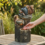 Tabletop Fountain Cordless Solar LED Hand-Painted