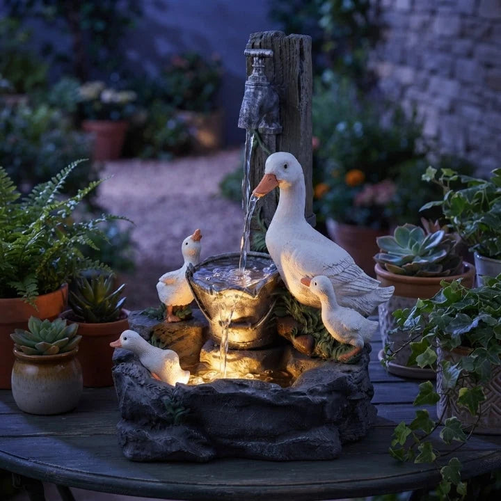 Tabletop Fountain Cordless Solar LED Hand-Painted