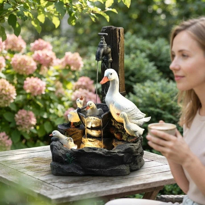 Tabletop Fountain Cordless Solar LED Hand-Painted