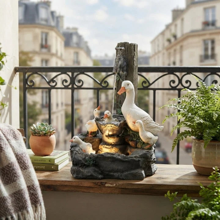 Tabletop Fountain Cordless Solar LED Hand-Painted