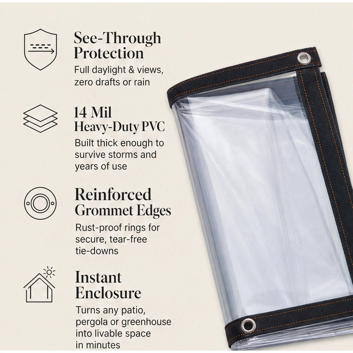 Tarpaulin Clear PVC Weatherproof 14 Mil Reinforced Eyelets