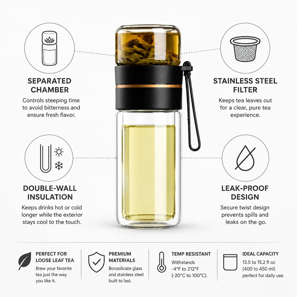 Tea Infuser Bottle Separated Chamber Stainless Steel Filter